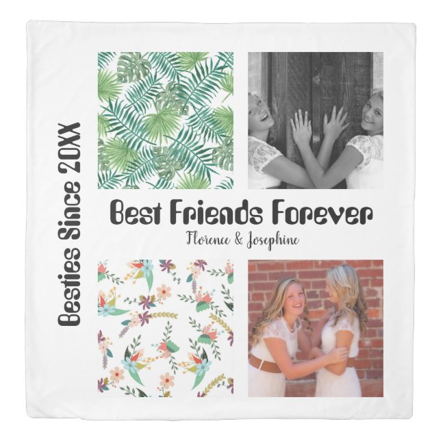 Personalized Best friends forever 4 photo collage Duvet Cover (Front)