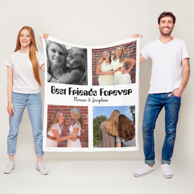 Personalized Best friends forever 4 photo collage Fleece Blanket (In Situ)