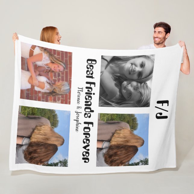 Personalized Best friends forever 4 photo collage Fleece Blanket (In Situ)