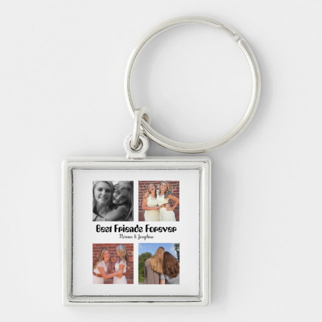 Personalized Best friends forever 4 photo collage Keychain (Front)