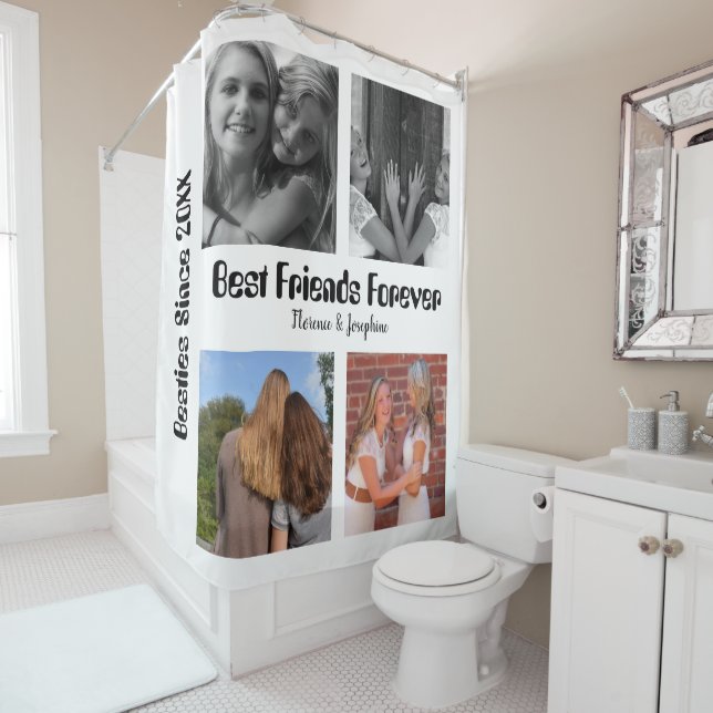 Personalized Best friends forever 4 photo collage Shower Curtain (In Situ)