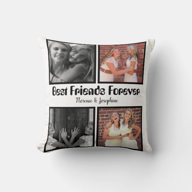 Personalized Best friends forever 4 photo collage Throw Pillow (Front)