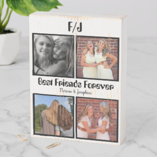 Personalized Best friends forever 4 photo collage Wooden Box Sign