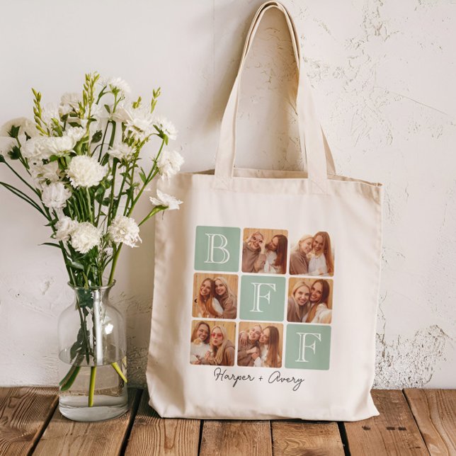 Personalized Best Friends Forever 6 Photo Collage Tote Bag (Celebrate your unbreakable bond with this "Best Friends Forever" photo tote bag! )