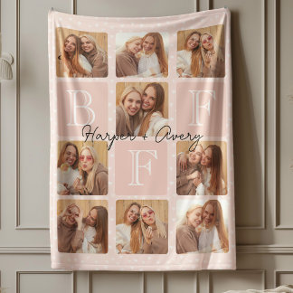 Personalized Best Friends Forever 9 Photo Collage Fleece Blanket