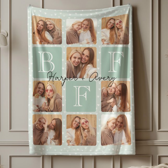 Personalized Best Friends Forever 9 Photo Collage Fleece Blanket (Celebrate your unbreakable bond with this "Best Friends Forever" photo blanket! )