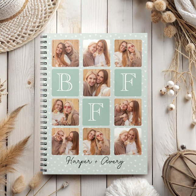 Personalized Best Friends Forever 9 Photo Collage Notebook (Celebrate your unbreakable bond with this "Best Friends Forever" photo notebook! )