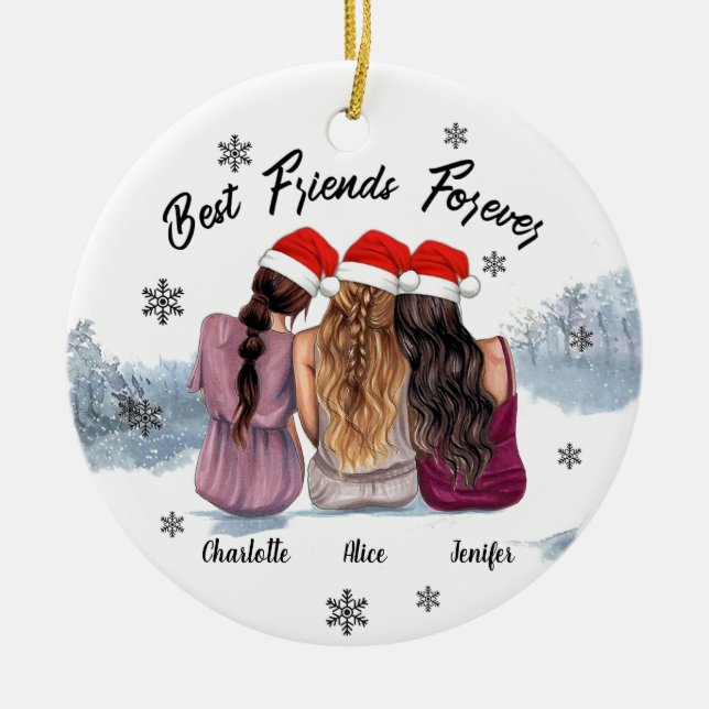 Personalized Best Friends Forever Christmas Ceramic Ornament (Front)