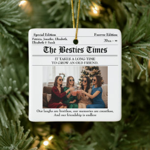 Personalized Best Friends Newspaper 2 Photo Ceramic Ornament