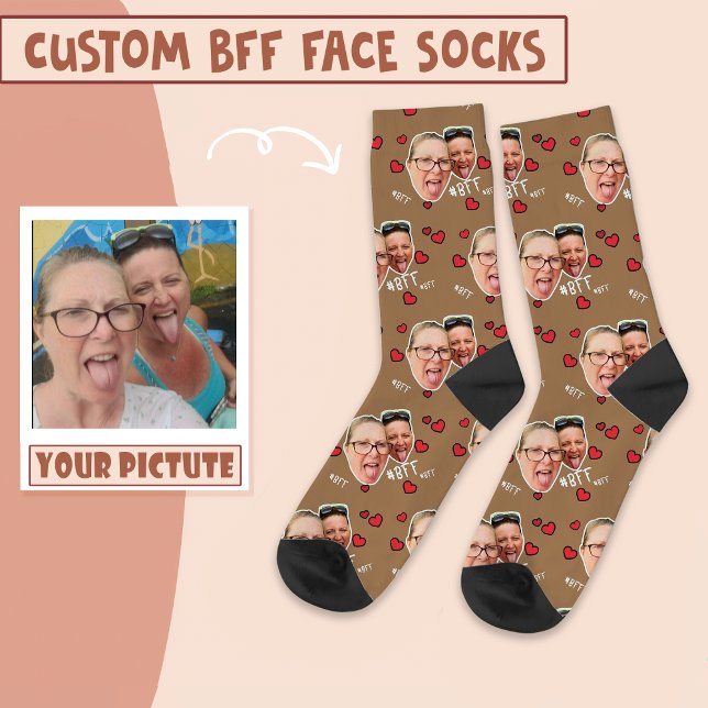 Personalized Best Friends Photo - Face on Brown Socks (Creator Uploaded)