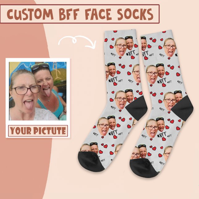 Personalized Best Friends Photo - Face on Grey Socks (Creator Uploaded)