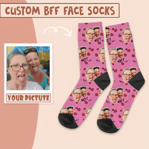 Personalized Best Friends Photo - Face on Pink Socks