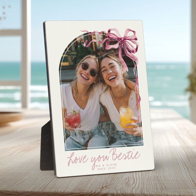 Personalized Best Friends Photo Pink Cute Bow Plaque (Creator Uploaded)