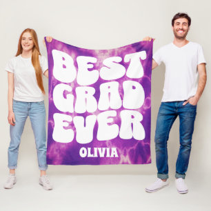 Personalized Best Grad Ever Purple Tie Dye Fleece Blanket