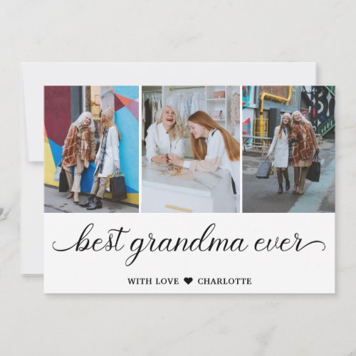 Personalized Best Grandma Ever 3 Photo Collage  Card