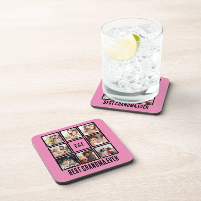 Personalized Best Grandma Ever 8 Photo Collage Beverage Coaster (Right Side)