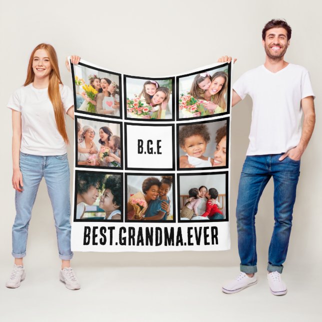 Personalized Best Grandma Ever 8 Photo Collage Fleece Blanket (In Situ)