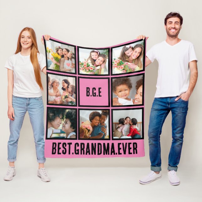 Personalized Best Grandma Ever 8 Photo Collage Fleece Blanket (In Situ)