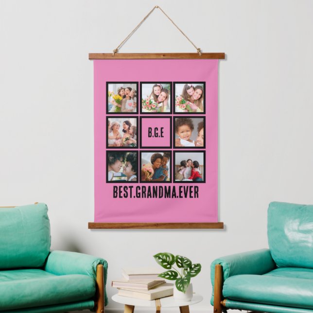 Personalized Best Grandma Ever 8 Photo Collage Hanging Tapestry (Living Room)