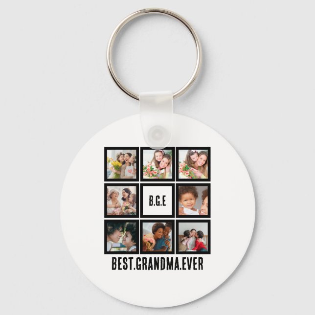 Personalized Best Grandma Ever 8 Photo Collage Keychain (Front)