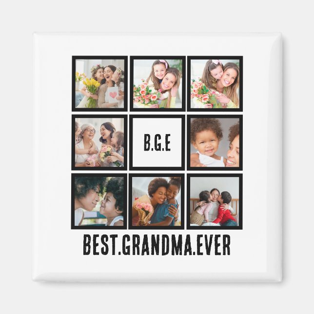 Personalized Best Grandma Ever 8 Photo Collage Magnet (Front)