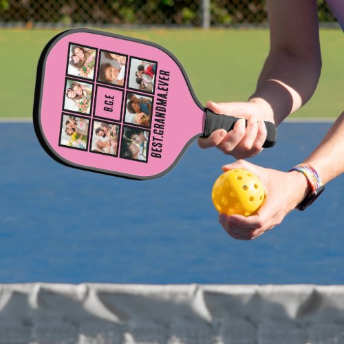 Personalized Best Grandma Ever 8 Photo Collage Pickleball Paddle