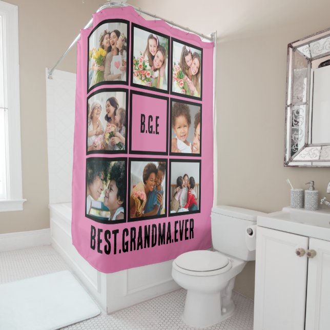 Personalized Best Grandma Ever 8 Photo Collage Shower Curtain (In Situ)