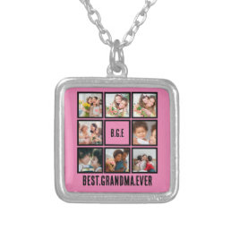 Personalized Best Grandma Ever 8 Photo Collage Silver Plated Necklace
