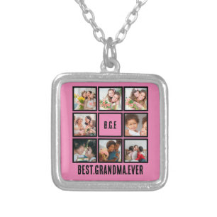 Personalized Best Grandma Ever 8 Photo Collage Silver Plated Necklace