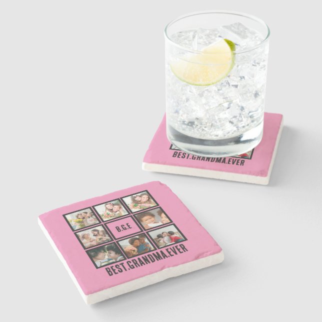 Personalized Best Grandma Ever 8 Photo Collage Stone Coaster (Side)