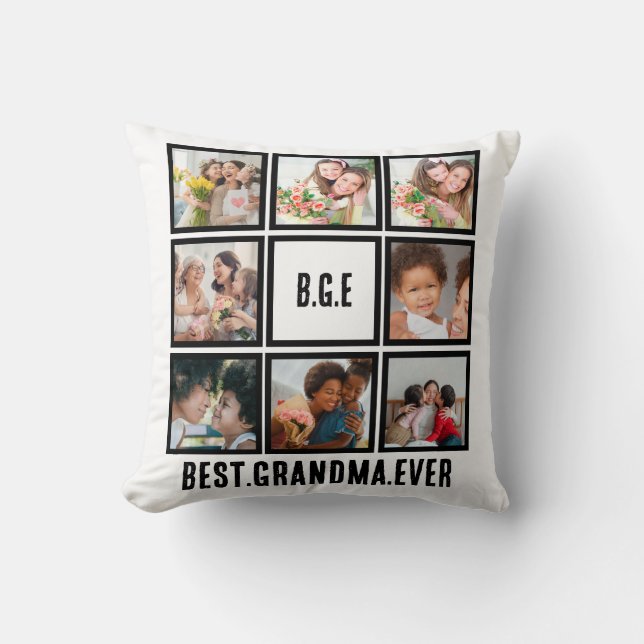 Personalized Best Grandma Ever 8 Photo Collage Throw Pillow (Front)