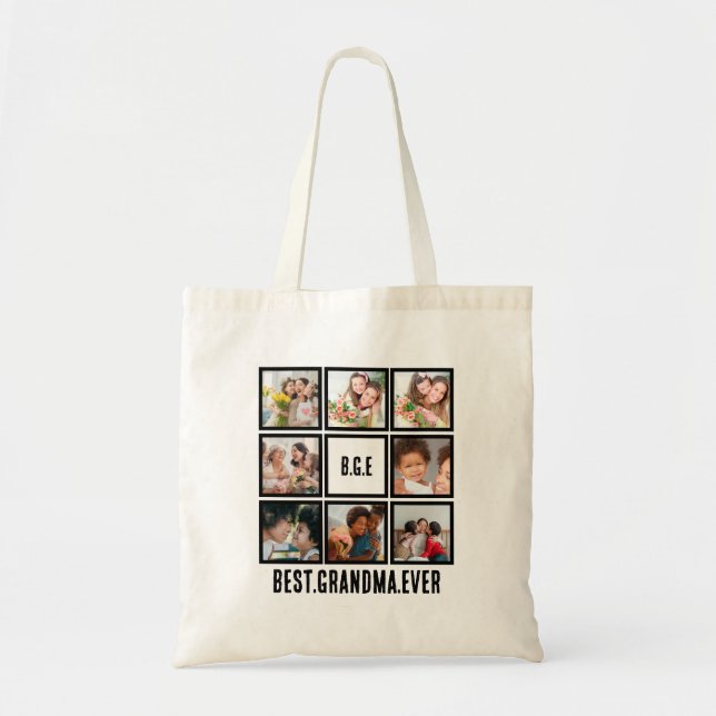 Personalized Best Grandma Ever 8 Photo Collage  Tote Bag (Front)
