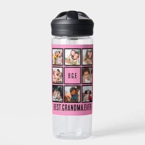 Personalized Best Grandma Ever 8 Photo Collage Water Bottle