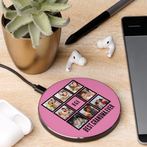Personalized Best Grandma Ever 8 Photo Collage Wireless Charger