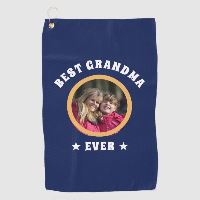 Personalized Best Grandma Ever Custom Family Photo Golf Towel (Front)