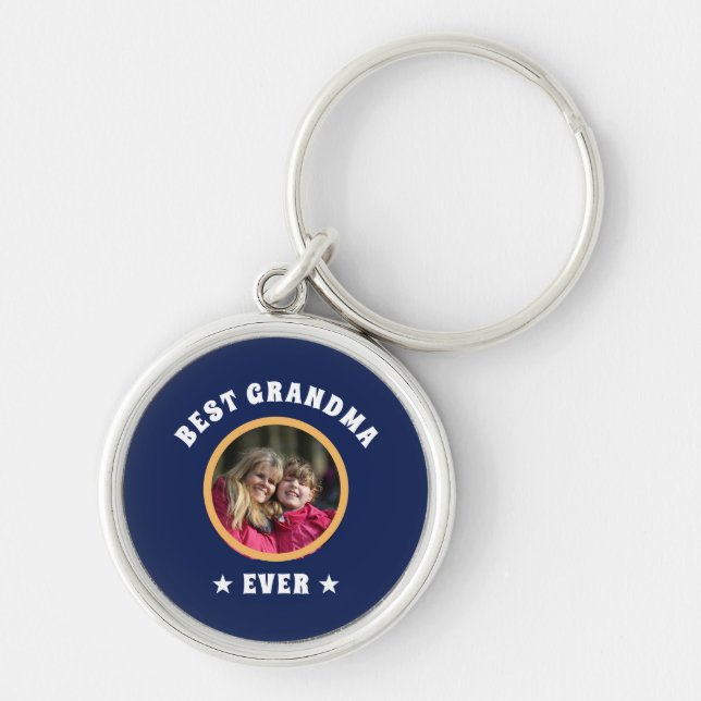 Personalized Best Grandma Ever Custom Family Photo Keychain (Front)
