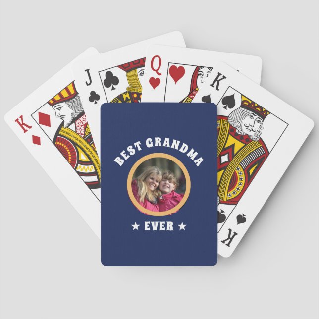Personalized Best Grandma Ever Custom Family Photo Poker Cards (Back)