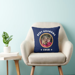 Personalized Best Grandma Ever Custom Family Photo Throw Pillow
