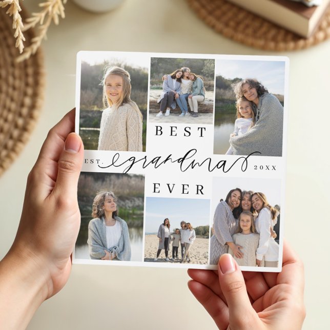 Personalized Best Grandma Ever Photo Collage Plaque (Best Grandma Ever Script Photo Collage Keepsake Plaque)