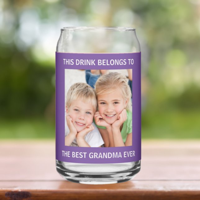  Personalized Best Grandma Ever Photo Purple Can Glass (Creator Uploaded)