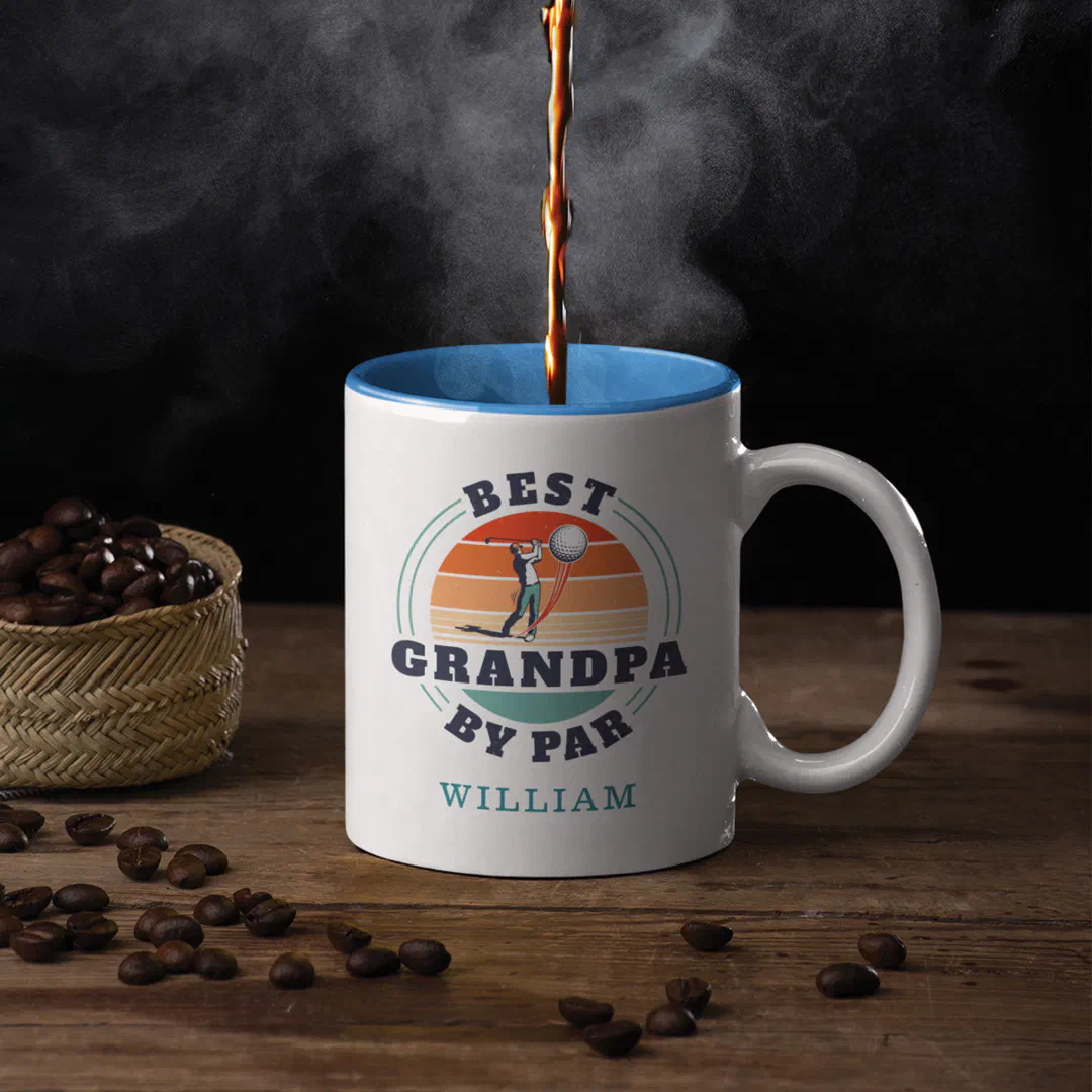 Personalized Best Grandpa By Par Golfing Birthday Two-Tone Coffee Mug (Creator Uploaded)