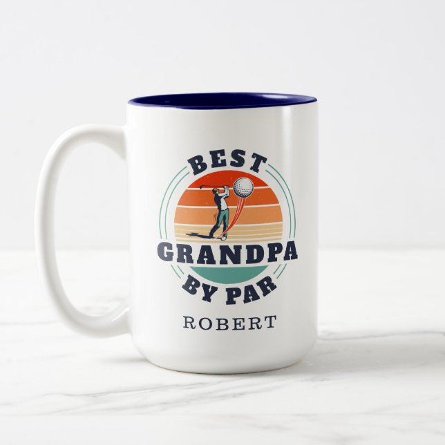 Personalized Best Grandpa By Par Golfing Lover Two-Tone Coffee Mug (Left)