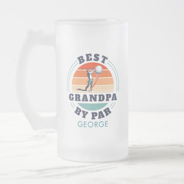 Personalized Best Grandpa By Par Grandparents Day Frosted Glass Beer Mug (Left)