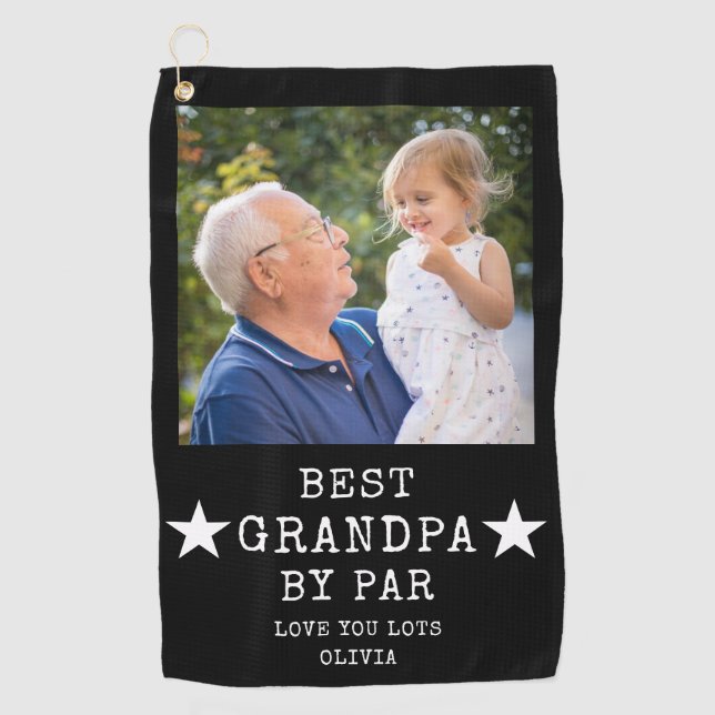 Personalized Best Grandpa by Par Photo Gift  Golf Towel (Front)