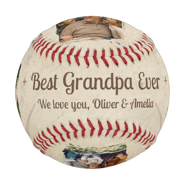 Personalized Best Grandpa Ever 2 Photo Gift Baseball (Front)