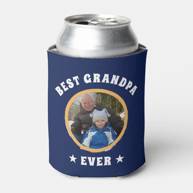Personalized Best Grandpa Ever Custom Family Photo Can Cooler (Can Front)
