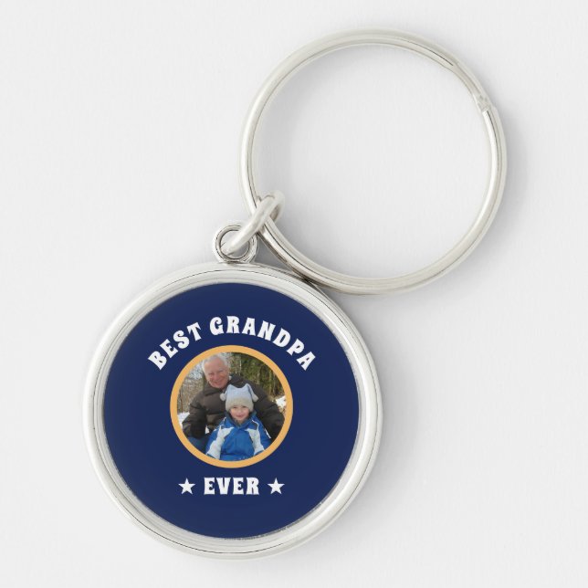 Personalized Best Grandpa Ever Custom Family Photo Keychain (Front)