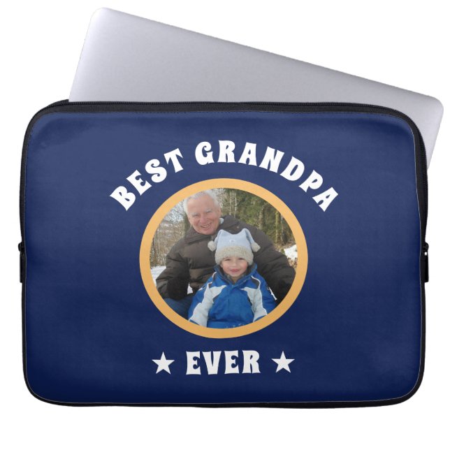 Personalized Best Grandpa Ever Custom Family Photo Laptop Sleeve (Front)