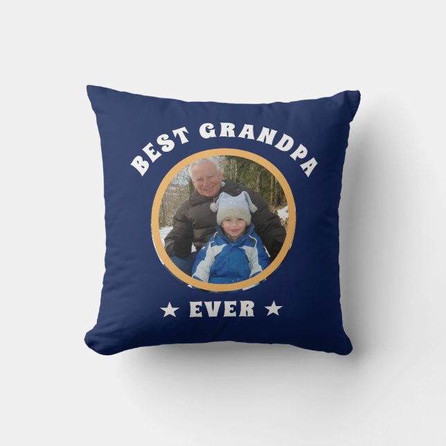 Personalized Best Grandpa Ever Custom Family Photo Throw Pillow (Front)