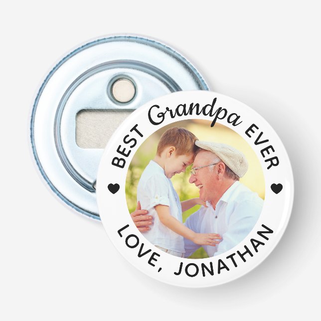 Personalized Best Grandpa Ever Custom Photo Bottle Opener (Front)